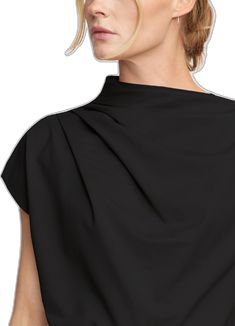 Modern Asymmetrical Solid Color Tops, Sleek Black Asymmetrical Top, Modern Asymmetrical Tops For Layering, Modern Black Top With Asymmetrical Neckline, Chic Asymmetrical Relaxed Fit Top, Chic Asymmetrical Relaxed Fit Blouse, Day Of The Week, Black Tee, Size Guide