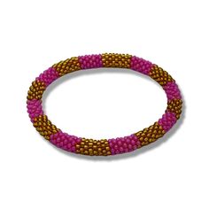 "Handmade beaded bracelet that rolls onto the wrist. Made with glass beads and cotton thread. This bracelet is approximately 7\" in beaded length but the cotton has give to it so it can fit up to an 8.5\" wrist. Beaded one by one in a crochet style with an elastic core to keep its shape." Playful Pink Beaded Bangle Bracelets, Pink Hand-strung Beaded Bracelets With Round Beads, Cheap Pink Hand-strung Beaded Bracelets, Luxury Pink Hand-strung Beaded Bracelets, Multicolor Beaded Bangle Wristband, Natural Gift Wrapping, Sage Wands, White Sage Smudge, Dream Catcher Native American