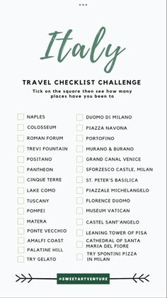 a travel checklist with the words italy on it