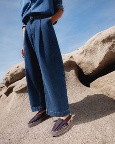 Iconic Norman espadrille in organic cotton with elastic side straps and dyed jute sole. Sheep Leather, Blue Interior, Soft Bristle Brush, Leather Cleaning, Flat Espadrilles, Flat Espadrille, Strap Heels, Cotton Yarn, Hand Sewing