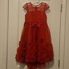 New Rare Editions Kids 6x Red Party Dress Smoke Free/Pet Free Home Red Holiday Dress For Dress-up Occasions, Red Holiday Dress For Pageant, Red Christmas Pageant Holiday Dress, Red Christmas Pageant Dress, Formal Red Holiday Dress, Floral Organza Dress, Silver Lace Dress, Sparkly Jumpsuit, Red Party Dress