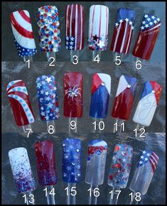 July Nail Designs, Patriotic Nails Design, Patriotic Nails, Fourth Of July Nails, Nail Art Gel, 4th Of July Nails, Holiday Nail Art, Entertainment Center Decor, July Nails