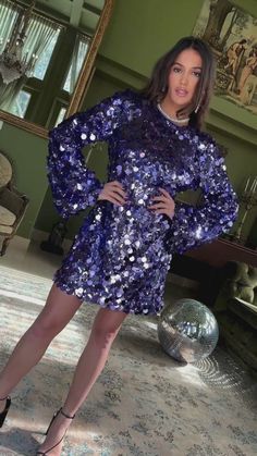 Pippa Purple Payette Long Sleeve Mini Dress – 12th Tribe Purple Dress Formal, Silver Sequin Mini Dress, Purple Sequin Dress, 12th Tribe, Disco Dress, Purple Outfits, Formal Dresses Short, Mini Cocktail Dress, Sequin Mini