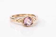 Vintage style Morganite Engagement Ring - Beautiful 14k yellow gold ring set with a beautiful light pink morganite. Handmade using recycled gold. Perfect for an engagement ring or fashion ring. Vintage design but brand new and made to last a lifetime! Genuine Morganite - 6mm, approx .77ct AA - Round (made to order) Size 7 - can be sized upon request. Custom Order this ring with any diamond/gemstone or have us use your own, or make it in white and rose gold, or platinum. Pink Gold 14k Rings, Yellow Gold Morganite Promise Jewelry, Yellow Gold Morganite Jewelry With Center Stone, Pink Gold Solitaire 14k Gold Jewelry, Yellow Gold Morganite Jewelry For Promise, Pink Gold Solitaire 14k Bracelet, Elegant Pink Topaz Ring In 14k Gold, Morganite Yellow Gold Jewelry For Promise, Heirloom Morganite Jewelry In Yellow Gold