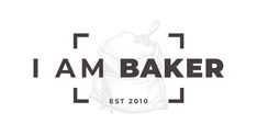 the logo for i am baker est 2010 is shown in black and white, with a bag