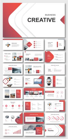 an image of a red and white powerpoint presentation template with lots of different elements