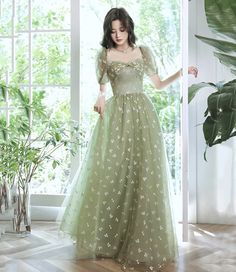 Green Tulle Dress, Prom Dress Green, Party Dress Formal, Party Dress Elegant, Green Evening Dress, Prom Dress Inspo, Cherry Pattern, Green Tulle, Long Formal Gowns