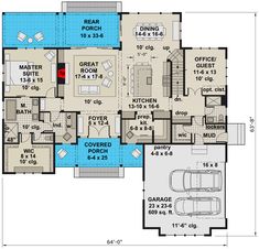 the floor plan for this modern home shows the living area and dining room, as well as