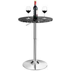 #ad Premium Quality Costway Adjustable Bar Table Round Pub Table Swivel w/ Faux Marble Top Black, Furniture