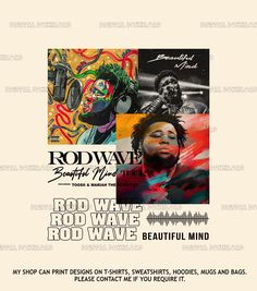 the cover art for rod wave's beautiful mind, featuring artwork by various artists