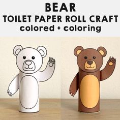 three paper crafts with bears on them and the text bear toilet paper roll craft colored + coloring