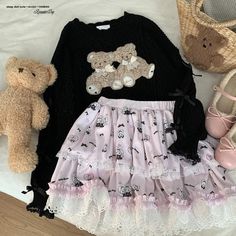 Vintage Teddy Knit Crewneck – Kawaii Babe Youthful Aesthetic, Fairy Kei Fashion, Teddy Bear Clothes, Kei Fashion, Pastel Goth Fashion, Bear Outfits, Vintage Teddy Bears, Cozy Knit, Knit Crewneck