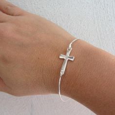 Sideways Cross Bracelet, Silver Cross Bracelet, Faith Gift for Women, Cross Jewelry, Cross Bangle, B Silver Cross Jewelry, Religious Jewelry Catholic, Silver Cross Bracelet, Catholic Bracelet, Faith Bracelet, Gold And Silver Bracelets, Silver Bracelets For Women, Faith Gifts, Catholic Jewelry