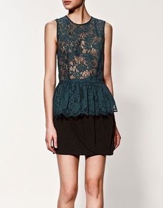 Peplum top - I would pair this with a pencil skirt or pencil pants <3 Zara Lace Top, Frill Shirt, Lace Peplum, Zara Blouse, Style Crush, Women Shirts Blouse, Lace Blouse, Peplum Dress