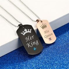 Matching Couple Necklaces Aesthetic, Couples List, Her King His Queen, Relationship Thoughts, Diamond Cross Necklace Gold, Friend Ship, Her King, His Queen, Button Piercing