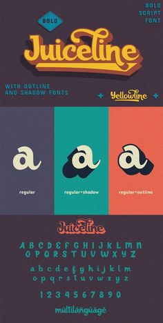 an advertisement for juiceline with four different font styles and colors, including the letter j