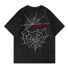 Dress to impress in this stylish Dark Daring Spider Print T-Shirt, crafted with fine-gauge lightweight fabric for a luxuriously comfortable feel and featuring a unique contemporary vermifuge print on its exterior. A statement piece that will elevate any casual ensemble, the shirt is sure to exude sophistication and exclusivity. Features: -100% Cotton -Crew Neckline -Dropped Shoulder -Spider Web -Spider -Letter -Super Soft Fabric -Regular fit -Unisex style Oversized Black Printed T-shirt, Black Printed Grunge Top, Black Printed Grunge Style Tops, Black Printed Tops For Summer, Summer Black T-shirt With Printing, Black Printed T-shirt For Summer, Black Halloween Graffiti Print T-shirt, Black Halloween T-shirt With Graffiti Print, Black Halloween Graffiti T-shirt