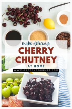 The ingredients for cherry chutney laid out on a table. Pancake Toppings, Frozen Cherries, Side Dish Recipes Easy, Trending Recipes, Indulgent Desserts, Chutney Recipes, Appetizer Salads, Healthy Appetizers, Recipe For Mom