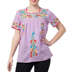 Raj Erina Embroidered Blouse Our Erina blouse is lightweight to keep you cool and comfortable with floral embroidery to add interest and detail to any outfit. Spring Short Sleeve Blouse With Chikankari Embroidery, Spring Chikankari Embroidered Short Sleeve Blouse, Summer Cotton Blouse With Tonal Embroidery, Casual Blouse With Geometric Embroidery For Spring, Relaxed Fit Blouse With Floral Embroidery And Short Sleeves, Casual Spring Blouse With Embroidered Neckline, Spring Short Sleeve Chikankari Embroidered Top, Casual Chikankari Embroidery Blouse With Relaxed Fit, Relaxed Fit Blouse With Chikankari Embroidery For Summer