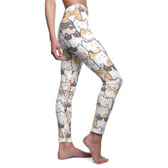 "Description: Step into the world of cuteness with our Kawaii Cat Leggings - the purrfect blend of style and comfort for cat enthusiasts. These leggings feature an adorable cat print that adds a touch of whimsy to your activewear collection. Ideal for yoga, lounging, or casual outings, these leggings bring a smile to your face while keeping you cozy. 🌈 Key Features:  Cute Cat Print: Our leggings showcase a charming kawaii cat design, making them a must-have for feline lovers who appreciate a touch of playfulness in their wardrobe.  Comfort Beyond Compare: Crafted from a high-quality, stretchy blend of materials, these leggings provide ultimate comfort and flexibility for all your activities.  Versatile Style: Transition seamlessly from yoga class to coffee dates with friends - these leggi Cat Leggings, Cute Leggings, Leggings Casual, Kawaii Cat, Cat Print, Printed Leggings, Cat Design, Kawaii Fashion, Women's Leggings