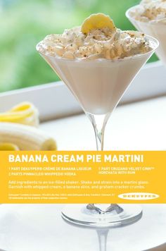 banana cream pie martini recipe on a white plate