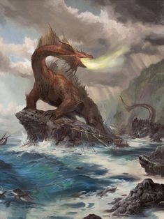 a painting of a sea monster attacking another creature