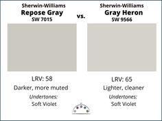 two different shades of gray paint with the names of each color and their respective colors