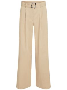 beige TENCEL™ high waist belted waist concealed front fastening two side slash pockets two rear jetted pockets wide leg High Waist Neutral Bottoms For Formal Occasions, Beige Belted Pants For Work, Beige Wide Leg Bottoms With Belt Loops, Beige Wide Leg Pants For Work With Belt Loops, Neutral Color Pants With Belt Loops, Classic Beige High Waist Wide Leg Pants, Beige Wide Leg Pants With Belt Loops, Neutral Wide Leg Bottoms With Belt Loops, Modern Beige Wide Leg Pants