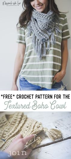 the free crochet pattern for the textured boho cowl