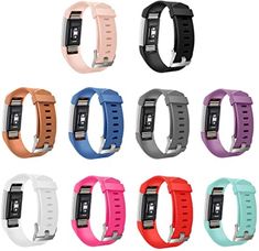 several different colors of the fitbitt watchbands are shown in this image