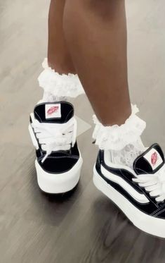 Ruffle Socks, Socks, Lace, Sneakers, White, Black