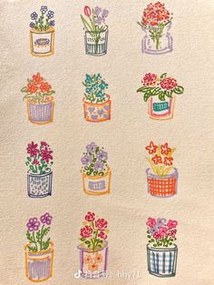 an image of flowers in pots drawn on paper