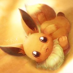 a pokemon stuffed animal laying on top of a wooden floor next to a yellow wall