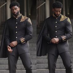 Men's Fashion Jacket Pant 2 Pieces with Detachable Cape Award Ceremony Formal | eBay Masquerade Men Outfit Casual, Royal Outfits For Men, Men Black And Gold Suit, Vest Fashion Men's, Arabian Nights Men Outfit, Mens Wedding Suit With Cape, Suits With Capes For Men, Suits With Capes, Suit With Cape Mens