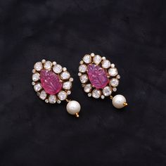 About Product :- Product Code :- SC-SPE-1229 Product Location:- Jaipur, India Earring Style: - Stud Earrings Gross Weight :- 21.500 Grams Gemstone Used :- Moissanite (synthetic), Ruby (Imitation), Pearl, Zircon Gemstone Color :-  White, Red, White Dimensions :-  1.50 Inch Plating :- Gold Plating Over Silver Closure :- Push Back Please let us know if you required in other gemstones which is also possible.  Shipping :- We offer Free shipping. We assure for 15-20 days delivery in most of the parts of the globe but some places can even go up-to 25 days. we provide our customers the luxury of having their own, exclusive designs made only for them. We understand and respect privacy and do not display custom designs on our website or catalog. To discuss your personal and unique designs please con Expensive Necklaces, Ruby Earrings Studs, Zircon Gemstone, Sterling Silver Drop Earrings, Handmade Gifts For Her, Moissanite Earrings, Ruby Earrings, Earrings Pearl, Jaipur India