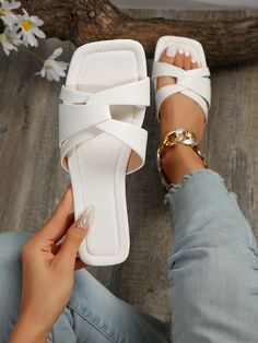 Elevate your summer style with our Chic Twist Detail Flat Sandals! Designed in a sophisticated Elegant Beige color, these sandals feature a unique twist detail that adds a touch of elegance to any outfit. Crafted with comfort and style in mind, these sandals are perfect for any occasion, from a day out shopping to a night out on the town. Color : Beige Upper Material : PU Leather Lining Material : PU Leather Insole Material : PU Leather Outsole Material : PVC Strappy Synthetic Footbed Sandals For Summer, Synthetic Strappy Footbed Sandals For Summer, Summer Strappy Synthetic Sandals, Trendy Strappy Synthetic Sandals, Synthetic Sandals For Beach Day Out, Synthetic Sandals For Beach Season Day Out, Synthetic Toe Post Slides For Spring, Beach Season Synthetic Sandals For Day Out, Spring Strappy Synthetic Footbed Sandals