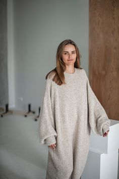 Soft Cozy Dress, Oversized Baby Alpaca Loose Dress, Sweater Dress, Knit Dress, Minimalist Dress, Casual, One Size Dress, Merino Alpaca Tunic - Etsy Lithuania Oversized Sweater Dress Outfit, Winter Oversized Outfits, Minimalist Dress Casual, Ribbed Dress Outfit, Loose Dress Outfit, Cute Lounge Outfits, Pretty Body, Sweaters Outfit, Oversized Sweater Dress