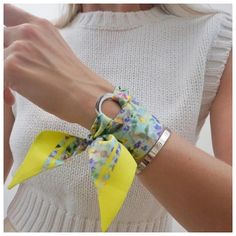 Imagine butterflies dance across the meadow in front of you as you make your way through the tall grass in a little floaty dress. Wildflower meadow bursting with blooms may seem like a spring dream, but this bracelet can be your everyday reminder of the blooming beauty around you.The Lou silk bracelet is one of our warm season gems for the more adventurous fashionistas. The multi-functional silk scarf is handcrafted from the finest silk twill fabric and can be worn as a choker, mini silk scarf, Bohemian Silk Scarf Gift For Spring, Trendy Silk Scarf For Spring Gift, Bohemian Style Silk Scarf For Gift, Trendy Green Silk Scarf For Spring, Silk Scarf With Ribbon For Gift, Handmade Silk Scarf As Summer Gift, Handmade Silk Scarf Summer Gift, Trendy Rectangular Silk Scarf For Summer, Trendy Green Silk Scarf Gift