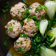 some meatballs and onions are in a bowl