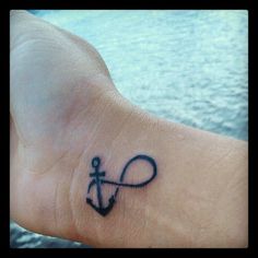 a small anchor and heart tattoo on the wrist