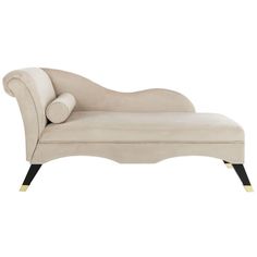 a beige chaise lounge chair with black legs