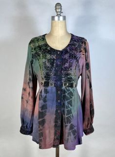 Vintage 1990's over-dyed Made in India WHIMSIGOTH style rayon blouse shirt S/M  | eBay Coconut Style, Whimsigoth Style, Rayon Blouse, Dark And Moody, Floral Ribbon, Antique Clothing, Ribbon Trim, Blouse Shirt, Hand Carved