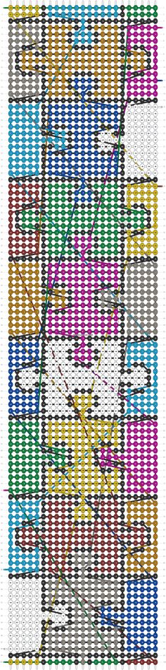 a cross stitch pattern with different colors and lines on it's side, as well as text