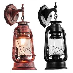 two old fashioned lanterns are shown side by side