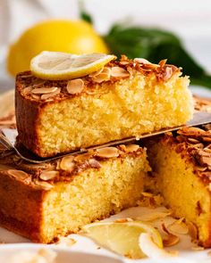 two slices of lemon almond cake on a plate