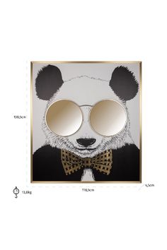 a panda bear with sunglasses and a bow tie on it's head is shown