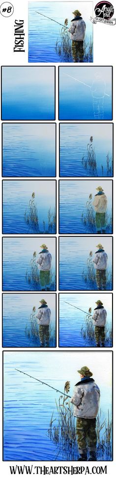 several images of the same person fishing in water