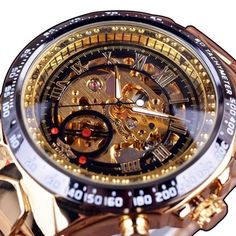 AUTOMATIC WATCH "WINNER"-Watches-Pisani Maura-Black Golden-China-Pisani Maura Retro Fashion Mens, Golden Watch, Gold Clock, Skeleton Watches, Sport Design, Sport Style, Sports Watch, Men's Watches, Sports Design