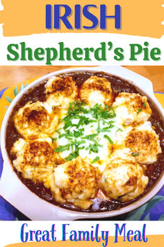 the cover of irish shepherd's pie great family meal, with text overlay