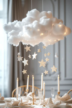 36 Dreamy Baby Shower Centerpieces for Your Precious Event Baby Ju, Cloud Theme Party, Cloud Baby Shower Theme, Moon Stars Baby Shower, Cloud Party, Star Baby Shower Theme, Classy Baby Shower, Twinkle Twinkle Baby Shower